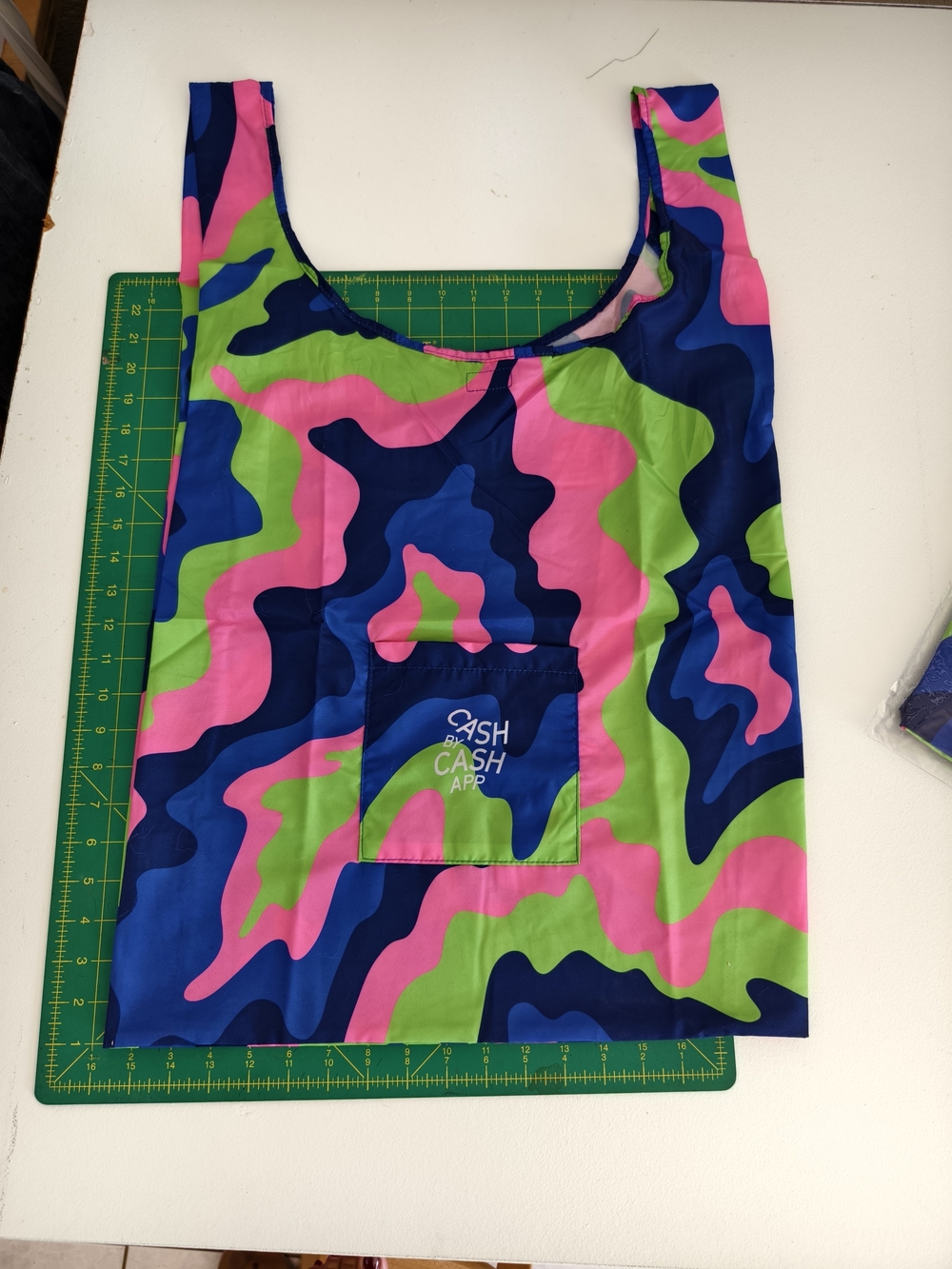 2 Reusable Tote Bag in Neon Pink, Green & Navy Camo